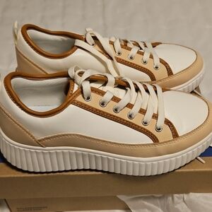 Dream Pairs Womens Sneakers Size 7 White And Tan Platform Faux Leather